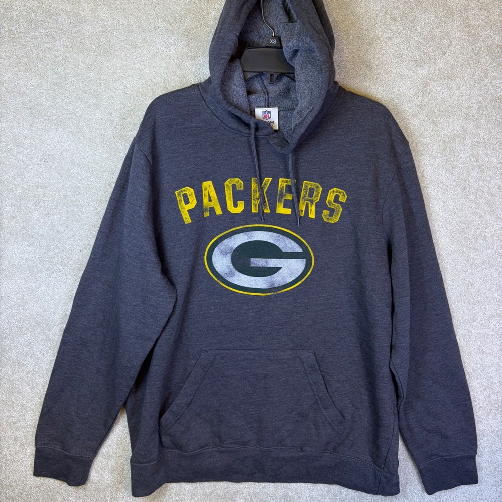 NFL Team Apparel Green Bay Packers Hoodie Mens XL Grey Distressed Logo Pullover